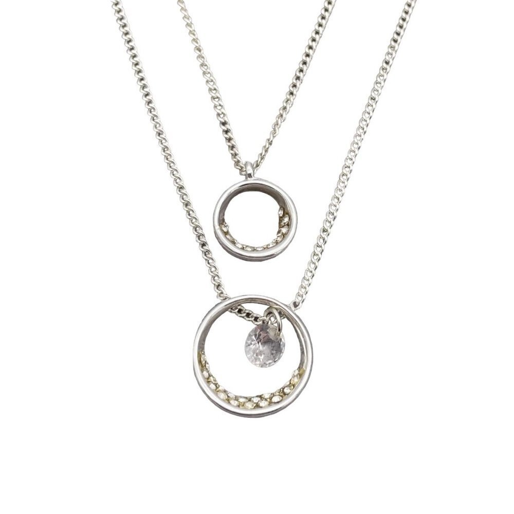 Avon Two Strand Rhinestone Double Circle Pendant Chain Necklace 17 to 20
